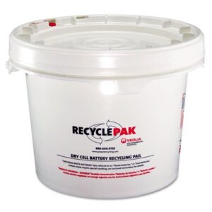 recyclepak prepaid recycling container kit for batteries, 3 1/2 gal round pail, white