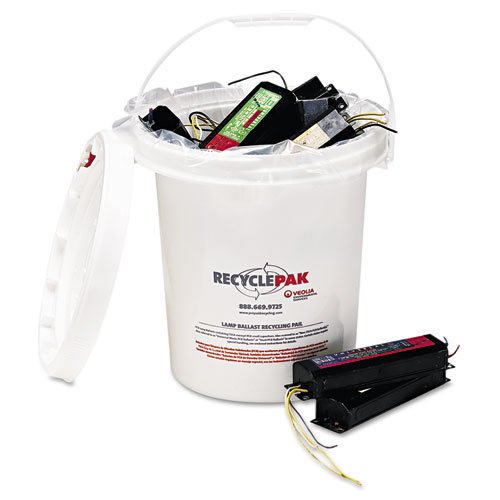 RECYCLEPAK Prepaid Recycling Container Kit for Batteries, 3 1/2 gal Round Pail, White