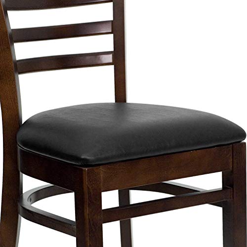 Flash Furniture HERCULES Series Ladder Back Walnut Wood Restaurant Chair - Black Vinyl Seat