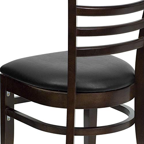 Flash Furniture HERCULES Series Ladder Back Walnut Wood Restaurant Chair - Black Vinyl Seat