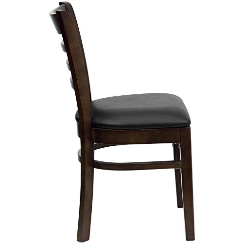 Flash Furniture HERCULES Series Ladder Back Walnut Wood Restaurant Chair - Black Vinyl Seat