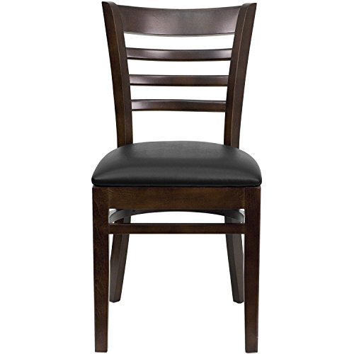 Flash Furniture HERCULES Series Ladder Back Walnut Wood Restaurant Chair - Black Vinyl Seat