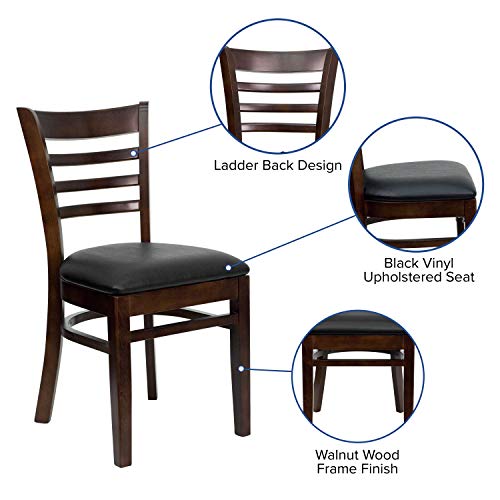 Flash Furniture HERCULES Series Ladder Back Walnut Wood Restaurant Chair - Black Vinyl Seat