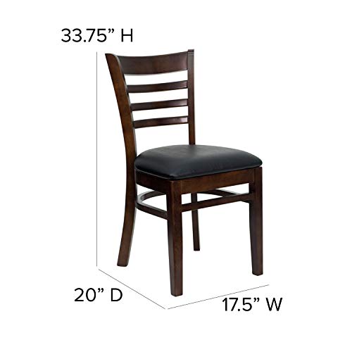 Flash Furniture HERCULES Series Ladder Back Walnut Wood Restaurant Chair - Black Vinyl Seat