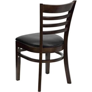 Flash Furniture HERCULES Series Ladder Back Walnut Wood Restaurant Chair - Black Vinyl Seat