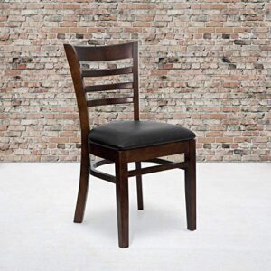 Flash Furniture HERCULES Series Ladder Back Walnut Wood Restaurant Chair - Black Vinyl Seat