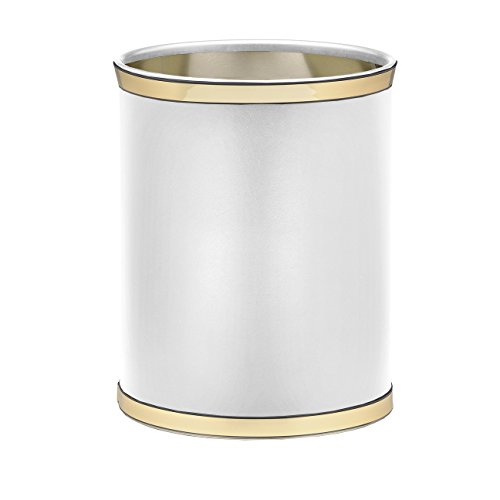 Kraftware 50274 Sophisticates W/Polished 14" Oval Waste Basket Wastebasket, White with Brass