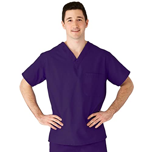 Medline AngelStat Unisex Reversible V-Neck Scrub Top, 2 Pockets, Regal Purple, Size Small