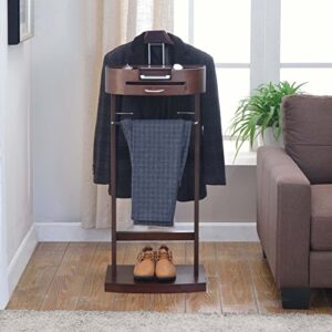 Proman Products Crescent Moon Valet Stand VL16546 with Drawer, Top Tray, Contour Hanger, Trouser Bar, Tie & Belt Hooks and Shoe Rack