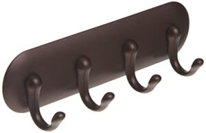 idesign york self adhesive plastic key rack, 4-hook organizer for kitchen, mudroom, hallway, entryway, 1.5" x 7" x 5.5" - bronze