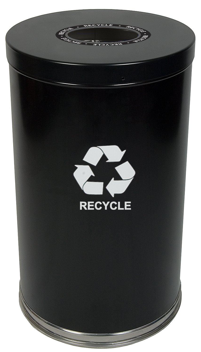 Witt Industries 18RTBK-1H Steel 35-Gallon 1 Opening Recycling Container with 1 Plastic Liner, Legend "Recycle", Round, 18" Diameter x 33" Height, Black