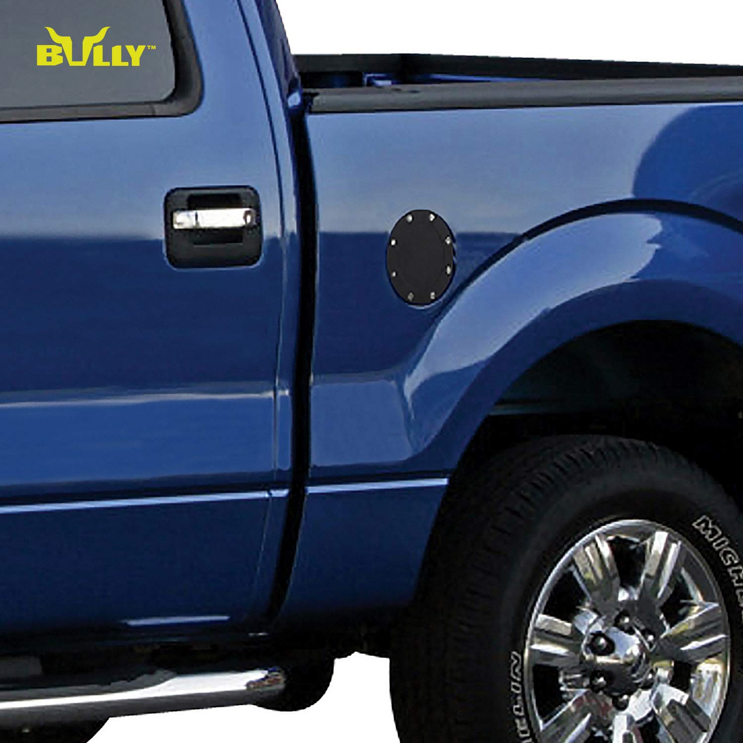 Bully BBS-2302 Black Bull Series Stainless Steel Universal Fit Truck Stick On Gas Door Cover for Trucks from Chevy (Chevrolet), Ford, Toyota, GMC, Dodge RAM, Jeep