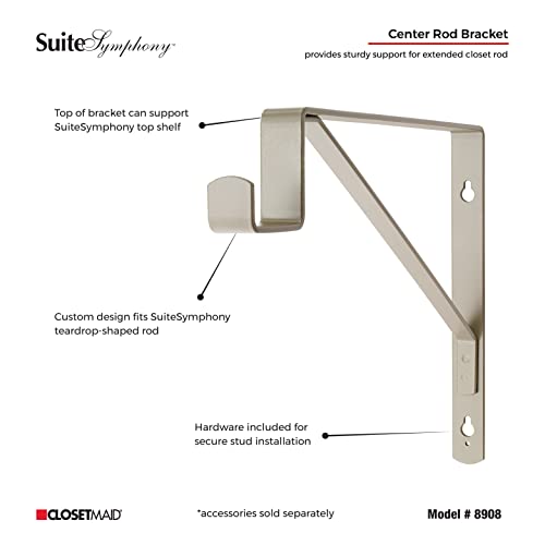 ClosetMaid SuiteSymphony Closet Bracket for Center Rod, and Shelf Support, Add On Accessory, Satin Nickel