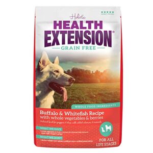 health extension dry dog food, natural food with added vitamins & minerals, suitable for all puppies, include buffalo & whitefish recipe with whole vegetable & berries (23.5 pound)