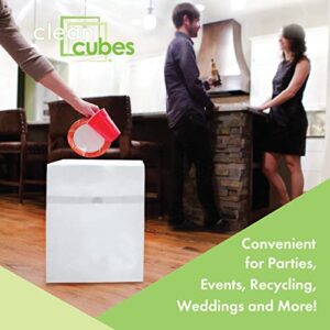 Clean Cubes 13 Gallon Trash Cans & Recycle Bins for Sanitary Garbage Disposal. Disposable Containers for Parties, Events, Recycling, and More. 3 Pack (White)