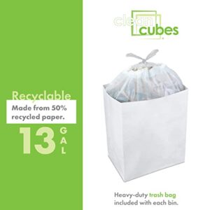 Clean Cubes 13 Gallon Trash Cans & Recycle Bins for Sanitary Garbage Disposal. Disposable Containers for Parties, Events, Recycling, and More. 3 Pack (White)