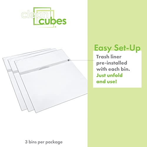 Clean Cubes 13 Gallon Trash Cans & Recycle Bins for Sanitary Garbage Disposal. Disposable Containers for Parties, Events, Recycling, and More. 3 Pack (White)