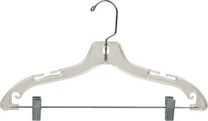 the great american hanger company clear plastic combo hangers, box of 100 flat ladies hangers with adjustable cushion clips and chrome swivel hook
