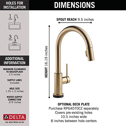 Delta Faucet Trinsic Gold Kitchen Faucet Touch, Touch Kitchen Faucets with Pull Down Sprayer, Kitchen Sink Faucet, Faucet for Kitchen Sink, Touch2O Technology, Champagne Bronze 9159T-CZ-DST