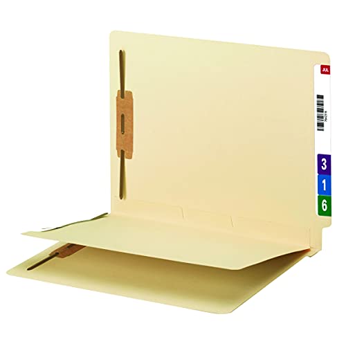 Smead End Tab Fastener File Folder with Divider, Shelf-Master Reinforced Straight-Cut Tab, 2 Fasteners, 1 Divider, Letter Size, Manila, 50 per Box (34220)