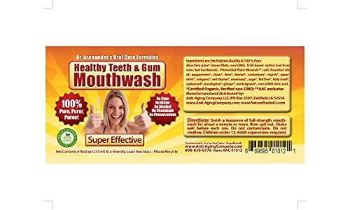 Gum Disease Help, Gum Recession Help -Organic MOUTHWASH -– 100% Pure & Healthy - Organic/nonGMO - Tooth Pain, Sensitivity, Bad Breath, Plaque, Lichen planus.