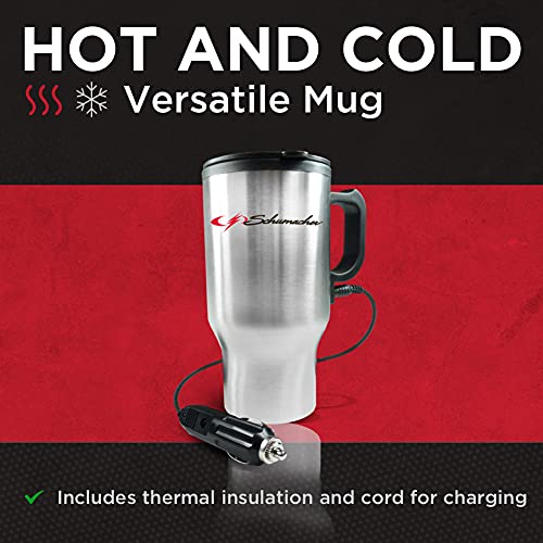 Schumacher 1228 Stainless Steel Travel Mug - Heats Using Your Car’s Power - 12V , Black