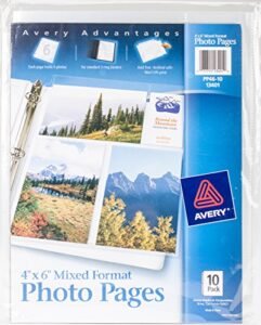 avery clear photo album pages for 3 ring binder, 10 sleeves holds 60 total mixed format 4” x 6" photos (13401)