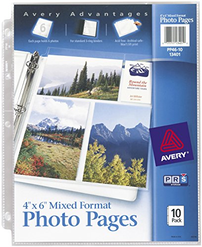 Avery Clear Photo Album Pages for 3 Ring Binder, 10 Sleeves Holds 60 Total Mixed Format 4” x 6" Photos (13401)