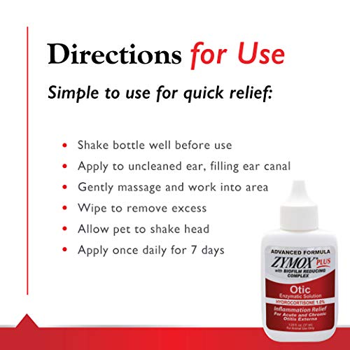 Zymox Advanced Formula Otic Plus Enzymatic Ear Solution for Dogs and Cats with 1% Hydrocortisone, 1.25oz