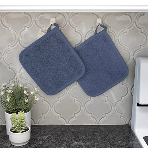 Ritz Premium Terry Pot Holders & Hot Pads Without Pocket (2-Pack), 8.5"x8.25", High Heat Resistance, 100% Cotton, Federal Blue