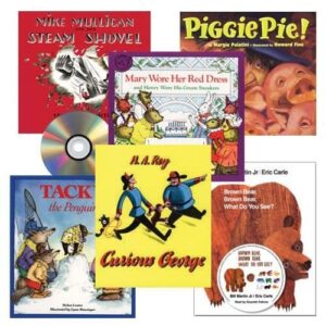 kaplan early learning read aloud books and cds - set of 6 classic children's books - curious george | brown bear, brown bear | tacky the penguin