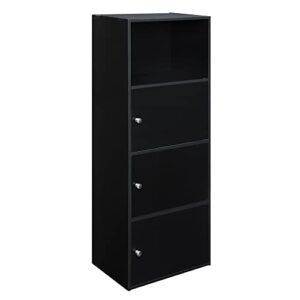 convenience concepts 3 door xtra storage cabinet with shelf, black