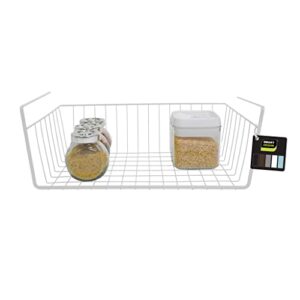 smart design undershelf storage basket - medium - snug fit arms - steel metal wire - rust resistant finish - cabinet, pantry, shelf organization - kitchen (16 x 5.5 inch) [white]