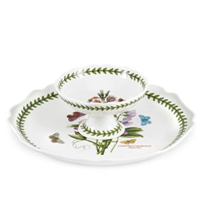 Portmeirion Botanic Garden 2-Piece Chip and Dip Set | 11 Inch Round Serving Platter and Dip Bowl | Assorted Motifs | Made from Porcelain | Dishwasher Safe