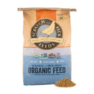 scratch and peck feeds organic layer chicken feed with corn for chickens and ducks - 25-lbs - non-gmo project verified, always soy free - 1004-25