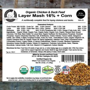 Scratch and Peck Feeds Organic Layer Chicken Feed with Corn for Chickens and Ducks - 25-lbs - Non-GMO Project Verified, Always Soy Free - 1004-25