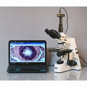 AmScope T690C-5M Digital Trinocular Compound Microscope, 40X-2500X Magnification, WH10x and WH25x Super-Widefield Eyepieces, Infinity Objectives, Brightfield, Kohler Condenser, Double-Layer Mechanical Stage, Includes 5MP Camera with Reduction Lens and Sof