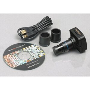 AmScope T690C-5M Digital Trinocular Compound Microscope, 40X-2500X Magnification, WH10x and WH25x Super-Widefield Eyepieces, Infinity Objectives, Brightfield, Kohler Condenser, Double-Layer Mechanical Stage, Includes 5MP Camera with Reduction Lens and Sof