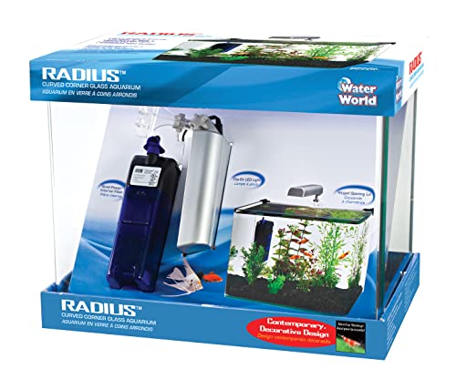 PENN-PLAX Water-World Radius Desktop Nano Aquarium Kit – Includes LED Light, Internal Filter, and Mat – Perfect for Shrimp and Small Fish – 5 Gallon Tank