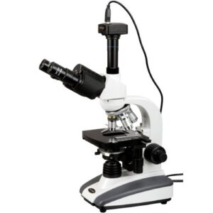 amscope t360b-8m digital trinocular compound microscope, 40x-2000x magnification, wf10x and wf20x eyepieces, brightfield, led illumination, abbe condenser, double-layer mechanical stage, includes 8mp camera with reduction lens and software