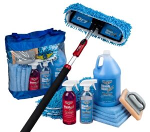 aero cosmetics waterless rv aircraft boat wash wax mop kit with deluxe pole (3' 9" to 9'), no ladder needed, wash, wax, dry, anywhere, anytime, no restrictions