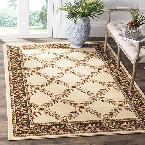 SAFAVIEH Lyndhurst Collection Accent Rug - 4' x 6', Ivory & Brown, Floral Trellis Design, Non-Shedding & Easy Care, Ideal for High Traffic Areas in Entryway, Living Room, Bedroom (LNH557-1225)