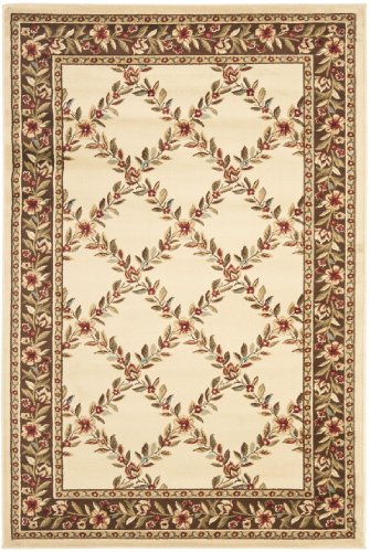 SAFAVIEH Lyndhurst Collection Accent Rug - 4' x 6', Ivory & Brown, Floral Trellis Design, Non-Shedding & Easy Care, Ideal for High Traffic Areas in Entryway, Living Room, Bedroom (LNH557-1225)