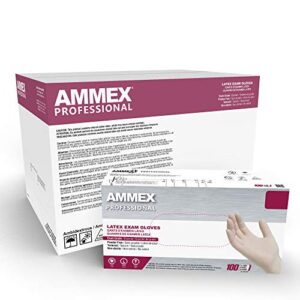 ammex white latex disposable exam gloves, 4 mil, powder-free, food-safe, lightly-textured, non-sterile, large, case of 1000