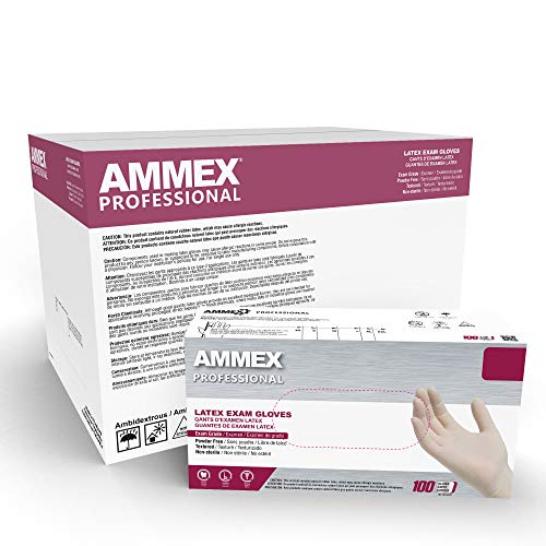 AMMEX White Latex Disposable Exam Gloves, 4 Mil, Powder-Free, Food-Safe, Lightly-Textured, Non-Sterile, Large, Case of 1000