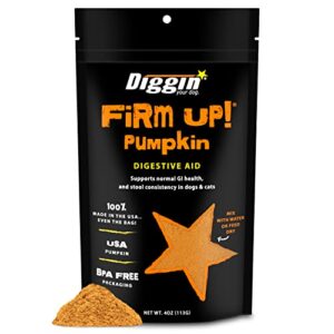 Diggin’ Your Dog Firm Up Pumpkin for Dogs & Cats, 100% Made in USA, Pumpkin Powder for Dogs, Digestive Support, Apple Pectin, Fiber, Healthy Stool, 4 oz