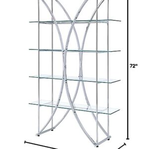 Coaster Home Furnishings X-Motif Bookcase with Floating Style Glass Shelves Chrome and Clear, 16"D x 48"W x 72"H (910050)