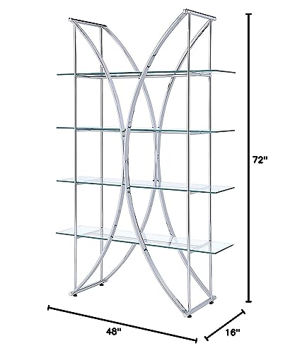 Coaster Home Furnishings X-Motif Bookcase with Floating Style Glass Shelves Chrome and Clear, 16"D x 48"W x 72"H (910050)