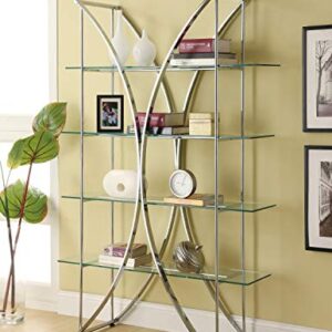 Coaster Home Furnishings X-Motif Bookcase with Floating Style Glass Shelves Chrome and Clear, 16"D x 48"W x 72"H (910050)