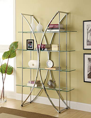 Coaster Home Furnishings X-Motif Bookcase with Floating Style Glass Shelves Chrome and Clear, 16"D x 48"W x 72"H (910050)